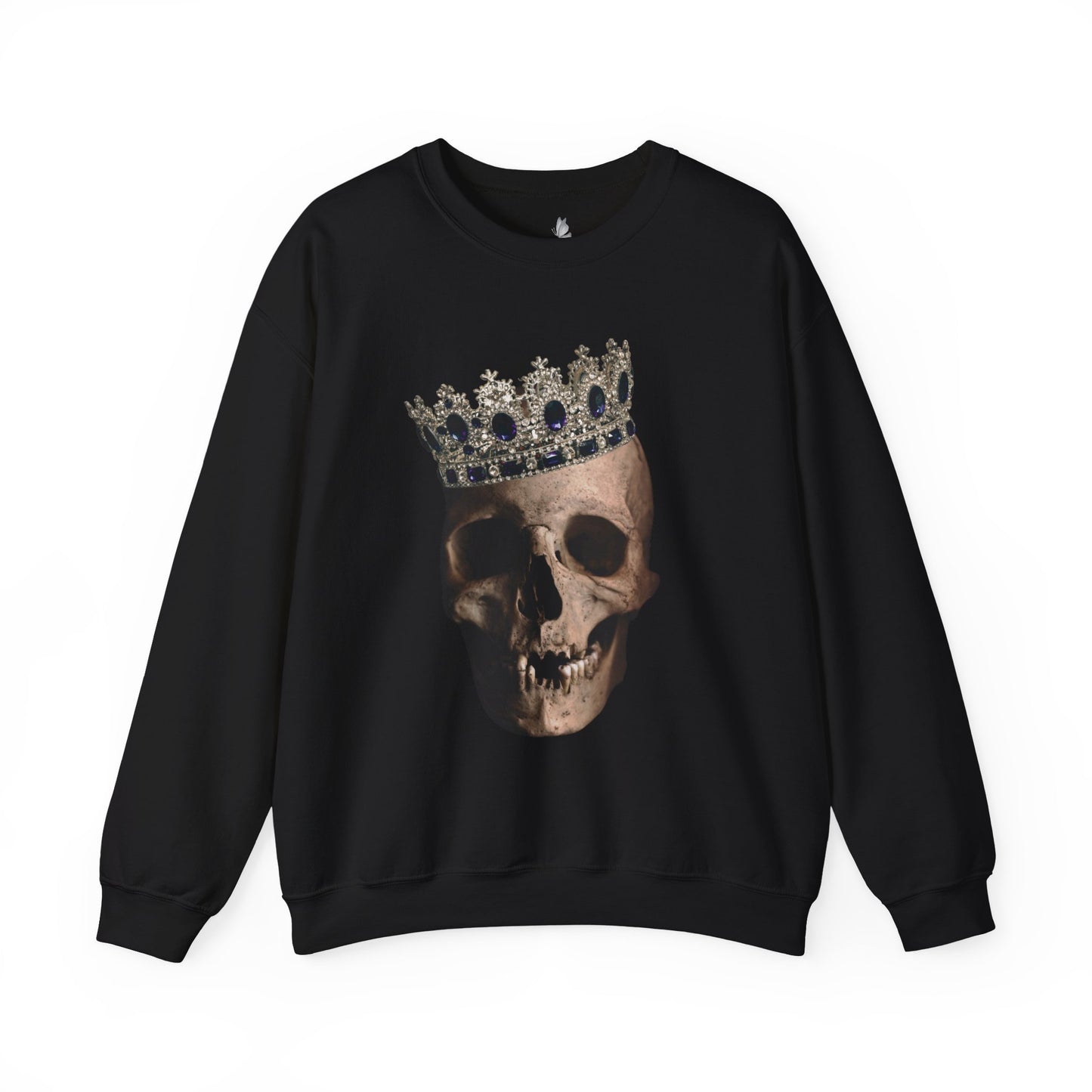 Realistic Human Skull Image Black Sweatshirt, Gothic Unisex Jumper, Halloween Crewneck, Dark Grunge Graphic Pullover, Day of the Dead Top