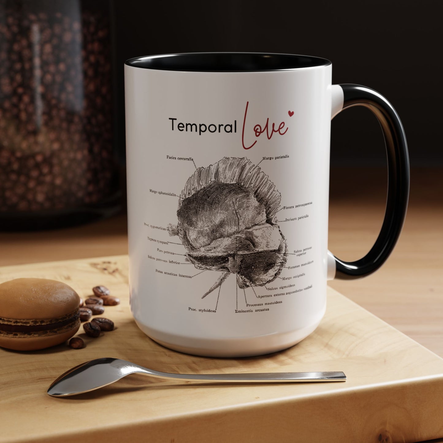 Temporal love Anatomy Lovers Club Coffee Mug, Medical Humor, Gift for Science Lovers, Unique Anatomical Design, Black Accent Mug